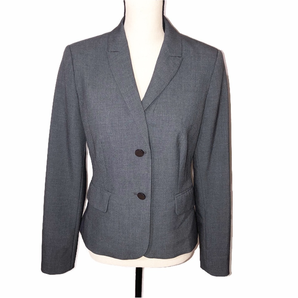Calvin Klein Womens Size 4 Blazer 2 Button Jacket Gray Stretch Lined Office Work